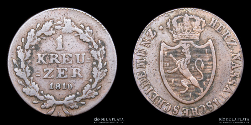 Estados alemanes. Ducado de Nassau. Federico Augusto (1806-1816) 1 Kreuzer 1810....