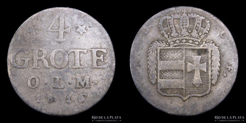 Estados alemanes. Gran Ducado de Oldenburgo. 4 Grote 1816. AG.340; 20.5mm; 2.10g...