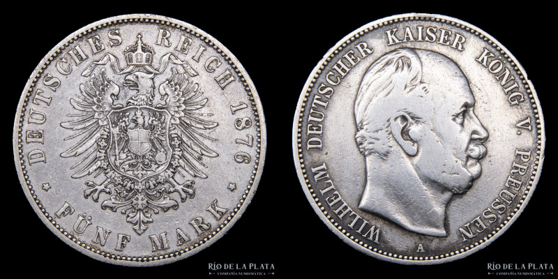 Estados alemanes. Prussia (Reino de) William I (1861-1888) 5 Mark 1876 A. AG.900...