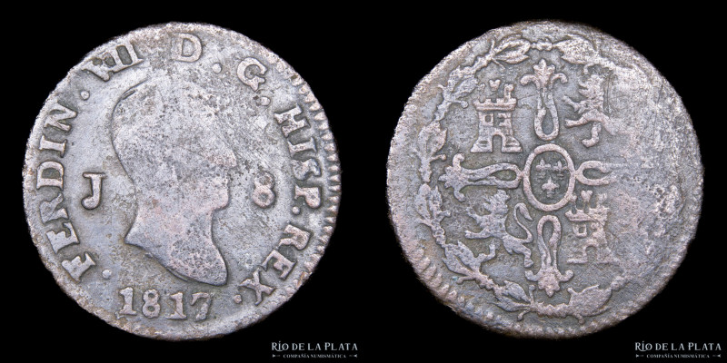 España. Fernando VII (1808-1833) 8 Maravedis 1817. AE; 29.0mm; 8.70g. KM461 (F)...