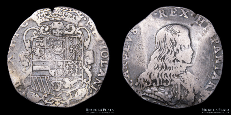 Ducado de Milán. Carlo II 1676-1700. AR Filippo 1676. Plata; 41.5mm; 26.40g. A: ...