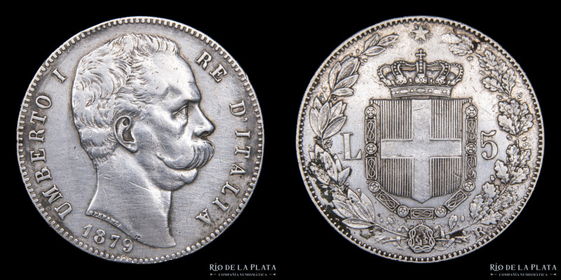 Italia. Humberto I (1878-1900) 5 Lire 1879 R. AG.900; 37.0mm; 24.85g. KM20 (VF)...