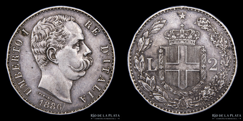 Italia. Humberto I (1878-1900) 2 Lire 1886 R. AG.835; 27mm; 10g. KM23 (VF)

Es...