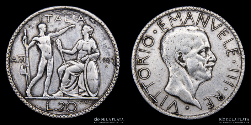 Italia. V. Emanuele III (1900-1946) 20 Lire 1927 R. AG.800; 35.0mm; 14.5g. KM69 ...