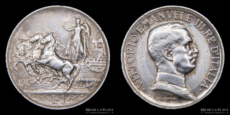 Italia. V. Emanuele III (1900-1946) 1 Lira 1915 R. AG .835; 23mm; 5g. KM57 (XF)...