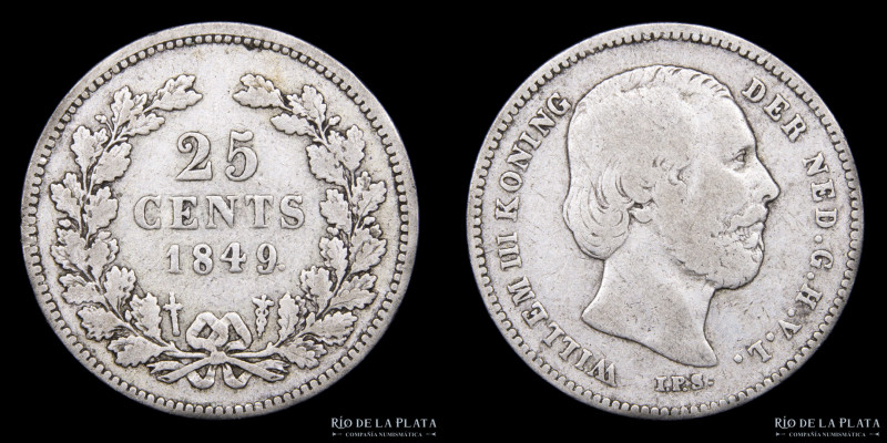 Países Bajos. Guillermo III (1849-1890) 25 Cent 1849. AG.640; 19.0mm; 3.50g. KM8...