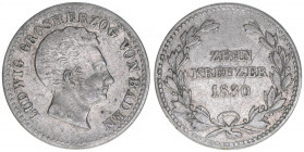 Ludwig 1818-1830
Baden Durlach. 10 Kreuzer, 1830. 2,71g
AKS 57
ss/vz