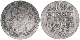 Friedrich II. 1740-1786
Brandenburg. 1/12 Taler, 1765 A. Berlin
3,63g
Schön 122
ss