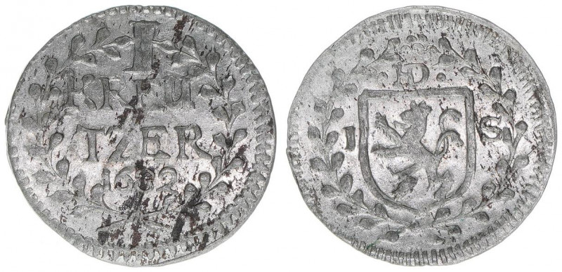 Ernst Ludwig 1678-1739
Hessen-Darmstadt. 1 Kreuzer, 1682. 0,59g
Schütz 2783
stfr...