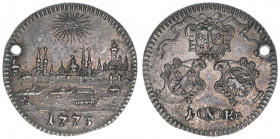 Stadtprägung
Nürnberg. 1 Kreuzer, 1773. 0,81g
gelocht
vz