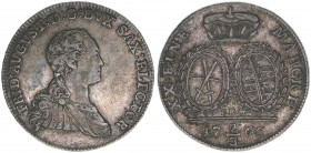Friedrich August III. 1763-1806
Sachsen, Königreich. 2/3 Taler, 1766 EDC. 13,90g
Mers.1924
ss+