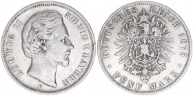 Ludwig II. 1864-1886
Bayern. 5 Mark, 1875 D. 27,46g
J.42
ss-