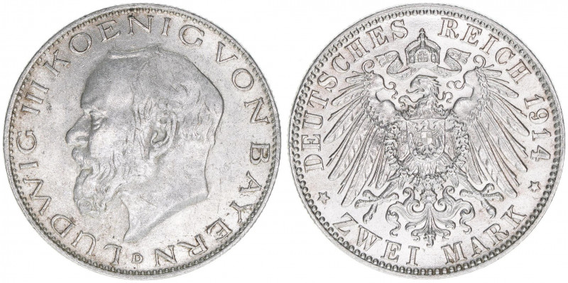 Ludwig III. 1913-1918
Bayern. 2 Mark, 1914 D. 11,11g
J. 51
ss/vz