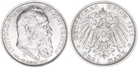 Prinzregent Luitpold
Bayern. 3 Mark, 1911 D. zum 90. Geburtstag
16,68g
J.49
vz-
