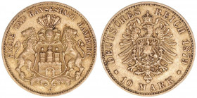 Reichsstadt
Hamburg. 10 Mark, 1879 J. 3,94g
J.209
ss+