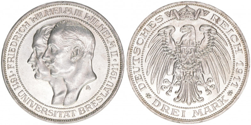 Wilhelm II. 1888-1918
Preussen. 3 Mark, 1911 A. zur Jahrhundertfeier der Univers...