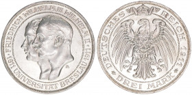 Wilhelm II. 1888-1918
Preussen. 3 Mark, 1911 A. zur Jahrhundertfeier der Universität Breslau
16,65g
J.108
stfr