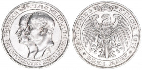 Wilhelm II. 1888-1918
Preussen. 3 Mark, 1911 A. zur Jahrhundertfeier der Universität Breslau
16,66g
J.108
vz