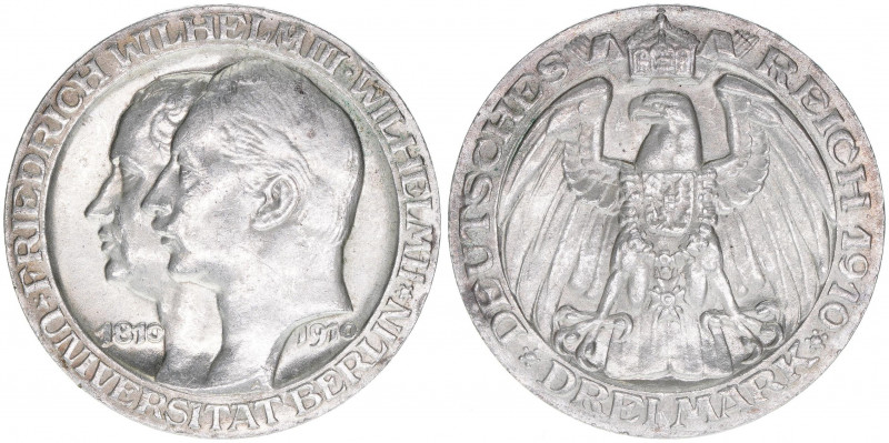 Wilhelm II. 1888-1918
Preussen. 3 Mark, 1910 A. Jahrhundertfeier der Universität...