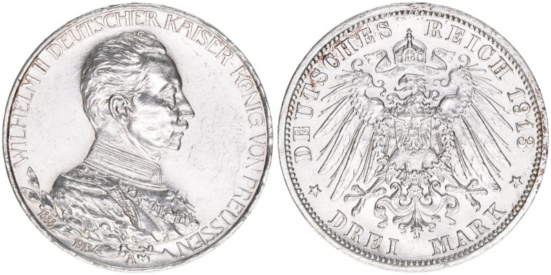 Wilhelm II. 1888-1918
Preussen. 3 Mark, 1913 A. 25-jähriges Regierungsjubiläum
1...