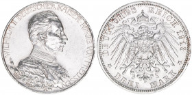 Wilhelm II. 1888-1918
Preussen. 3 Mark, 1913 A. 25-jähriges Regierungsjubiläum
16,67g
J.112
vz/stfr