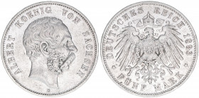 Albert 1873-1902
Sachsen. 5 Mark, 1893 E. 27,59g
J.125
ss