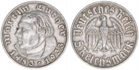 Martin Luther
5 Reichsmark, 1933 A. selten
13,94g
Schön 69
ss/vz