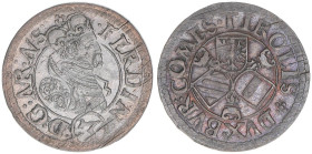 Erzherzog Ferdinand 1564-1595
3 Kreuzer, ohne Jahr. sehr selten
Mühlau
2,18g
HMBl.Bd.IV 1/2/III/13
vz