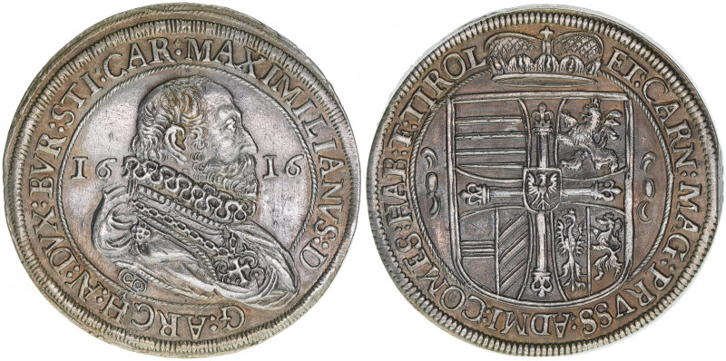 Erzherzog Maximilian 1590-1618
Taler, 1616. Hall
28,38g
HMBl. 1/1/IV
vz+