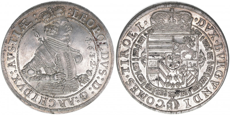 Erzherzog Leopold V. 1618-1632
Taler, 1632. Hall
28,44g
HMBl.3/4/III
stfr-