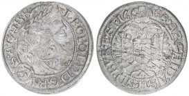 Leopold I. 1658-1705
3 Kreuzer, 1668 SHS. Breslau
1,59g
Herinek 1537
ss/vz
