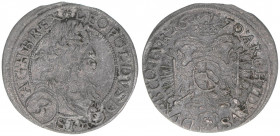 Leopold I. 1658-1705
3 Kreuzer, 1670. Wien
1,60g
Herinek 1317
ss