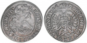Leopold I. 1657-1704
3 Kreuzer, 1670 SHS. Breslau
1,68g
Herinek 1539
ss+