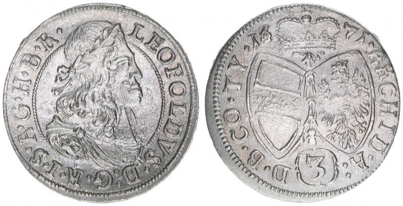 Leopold I. 1657-1704
3 Kreuzer, 1671. Löwenkopfschulter
Hall
1,28g
MT 723
vzstfr...