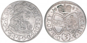 Leopold I. 1657-1704
3 Kreuzer, 1687. Ringe auf der Schulter
Hall
1,48g
MT 779
vz-