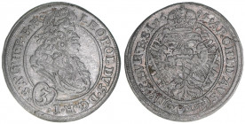 Leopold I. 1657-1704
3 Kreuzer, 1695 MMW. Breslau
1,68g
Herinek 1543
ss