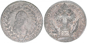 Franz I. Stephan 1745-1765
20 Kreuzer, 1765 BH/EVM-D. Kremnitz
6,59g
ANK 18var EVM statt EvM
ss/vz