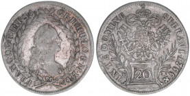 Franz I. Stephan 1745-1765
20 Kreuzer, 1755 PR. Prag
6,46g
ANK 17
ss-