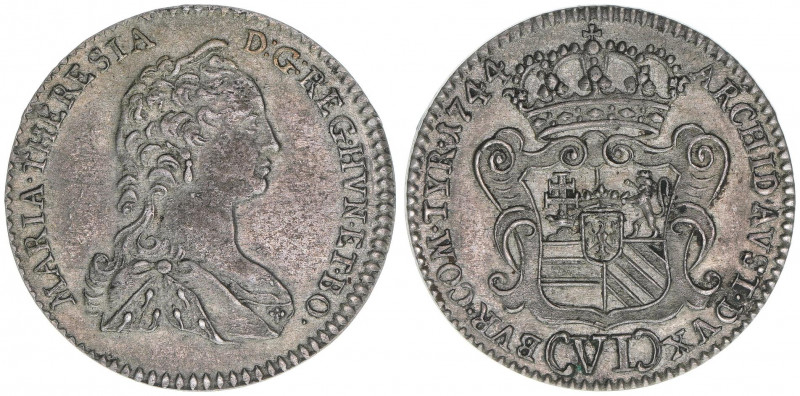 Maria Theresia 1740-1780
6 Kreuzer, 1744. Hall
3,25g
MT 925
vz+