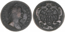Maria Theresia 1740-1780
1 Kreuzer, 1763 W. Wien
10,31g
KM#1993
ss