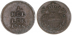Maria Theresia 1740-1780
1 Heller, 1768. Wien
0,96g
Herinek 1659
ss/vz