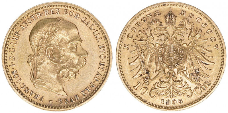 Franz Joseph I. 1848-1916
10 Kronen, 1905. Wien
3,38g
ANK 20
vz