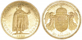 Franz Joseph I. 1848-1916
20 Korona, 1892 KB. Kremnitz
6,77g
ANK 39
vz
