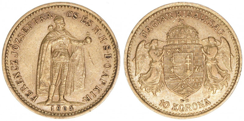 Franz Joseph I. 1848-1916
10 Korona, 1904 KB. Kremnitz
3,36g
ANK 38
ss/vz