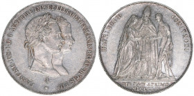 Franz Joseph I. 1848-1916
Vermählungsgulden, 1854 A. Wien
12,97g
Herinek 823
vz