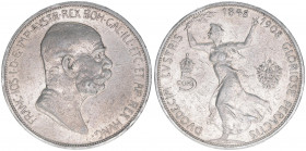 Franz Joseph I. 1848-1916
5 Kronen, 1908. zum 60jährigen Regierungsjubiläum
Wien
23,90g
ANK 72
ss+