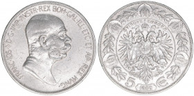 Franz Joseph I. 1848-1916
5 Kronen, 1909. ohne Medailleurnamen unter dem Kopfbild
Wien
23,92g
ANK 73
ss/vz