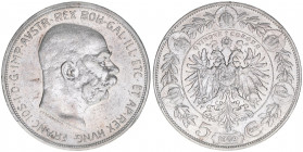 Franz Joseph I. 1848-1916
5 Kronen, 1909. mit Medailleurnamen ST.SCHWARTZ unter dem Kopfbild
Wien
23,89g
ANK 74
ss/vz