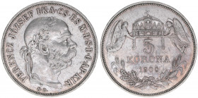 Franz Joseph I. 1848-1916
5 Korona, 1900 KB. Kremnitz
23,91g
ANK 108
ss+