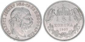 Franz Joseph I. 1848-1916
5 Korona, 1907 KB. Kremnitz
24,00g
ANK 108
vz-